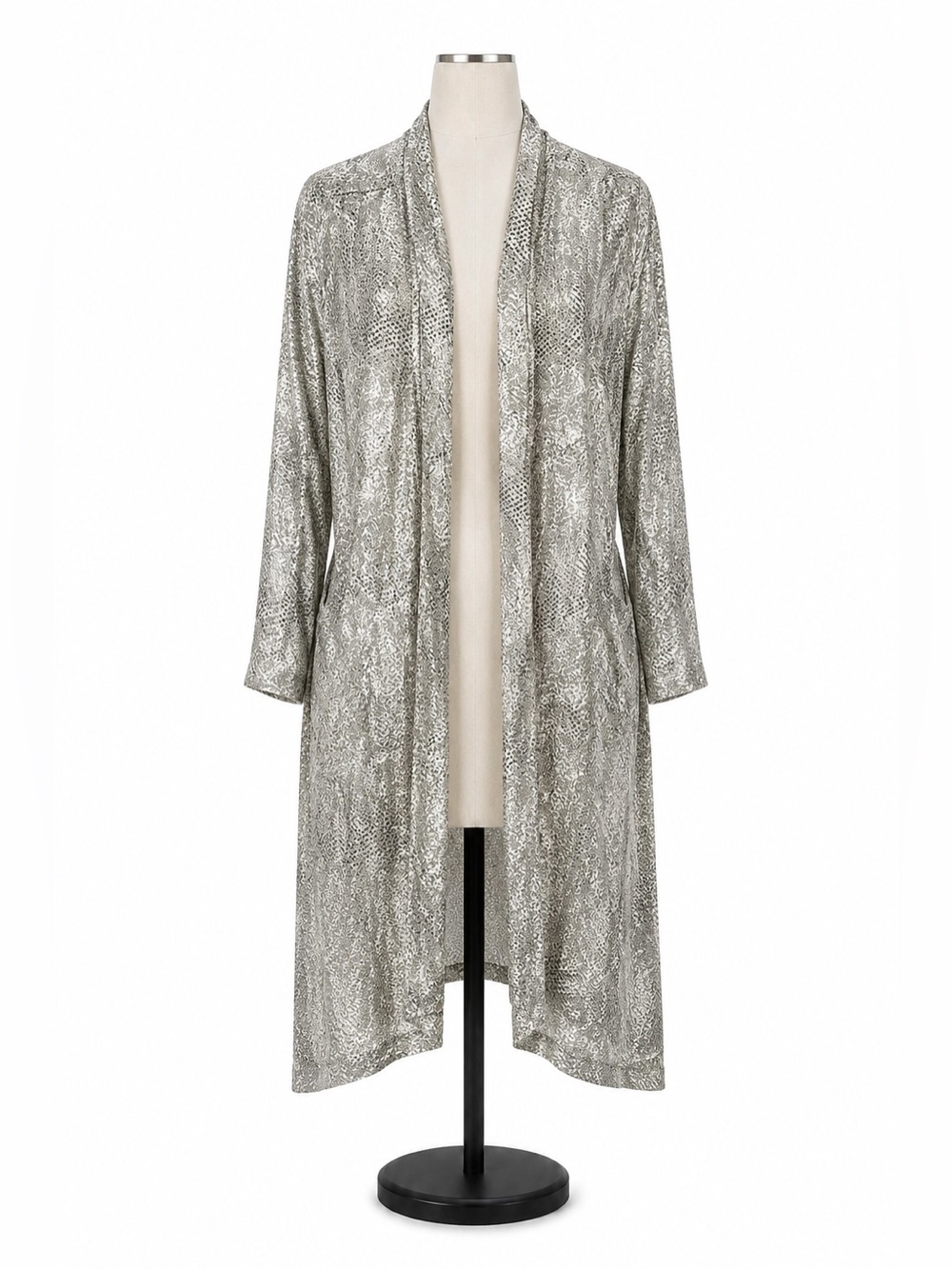 BB Dakota Silver Snakeskin Print Long Duster Kimono Size Medium NWT